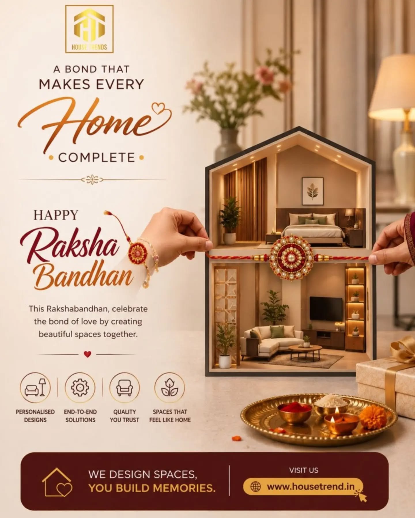 A bond that makes every house feel more like home. ❤️🏡
This Raksha Bandhan, celebrating the love, laughter and beautiful memories shared with the ones who make our spaces truly special.

✨ Happy Raksha Bandhan from HouseTrend! ✨

🌐 www.housetrend.in

#HappyRakshaBandhan #RakshaBandhan #HomeInteriors #BeautifulHomes #HouseTrend